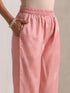 3 Pc SET - Pink Beaded and Embroidered Organza Kurta and Border Dupatta with Pyjama